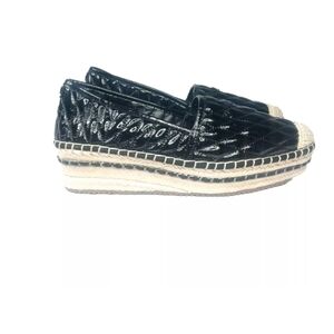 KARL LAGERFELD PARIS Black Desta Logo Quilted Platform Espadrilles Shoed 9.5 M